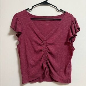 GAP Maroon Ruched‎ Short Sleeve Top